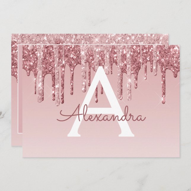 Convite Rosa Dourado Glitter Sweet 16 Salve a data (Frente/Verso)