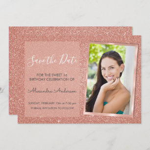 Convite Rosa Dourado Glitter Sweet 16 Salve a data