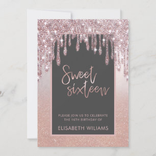 Convite Rosa dourado glittery dris ombre borboleta invitat