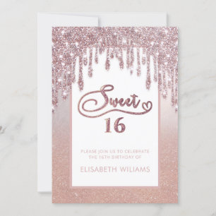 Convite Rosa dourado glittery dris ombre borboleta invitat