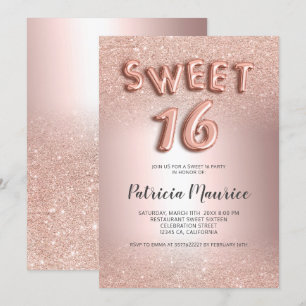 Convite Rosa dourado - letras ombre metálicas doces 16