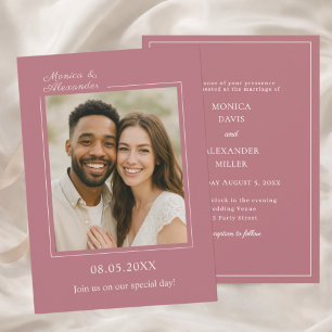 Convite Rosa dourado marfim foto simples luxuoso casamento