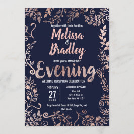Convite Rosa Dourado Marinho Floral Blue Brush Script Noit