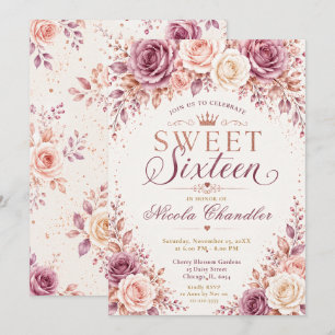 Convite Rosa Dourado Mauve Sweet Sixteen