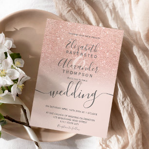 Convite Rosa dourado - mbre blush script chic