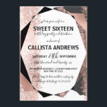 Convite Rosa Dourado moderno branco branco geométrico doce<br><div class="desc">Este convite de aniversário moderno, luxo e elegante e doce dezesseis é perfeito para a jovem adolescente da moda e na moda. Ele retrata uma folha de rosa dourada falsa impressa metálica, preta, cinza de carvão e design de pintura e geometria branca. É contemporâneo, chique e único! ***NOTA DE DESIGN...</div>