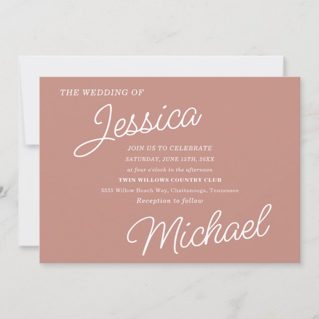 Convite Rosa Dourado Moderno Script Minimalista Elegante  (Frente)