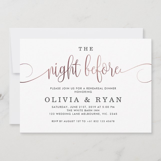 Convite Rosa Dourado na noite anterior (Frente)