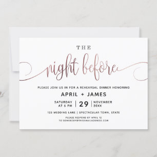 Convite Rosa Dourado Na Noite Antes Do Janto De Ensaio