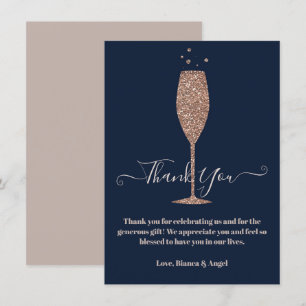 Convite Rosa Dourado Naval Champagne Espumante Obrigada No