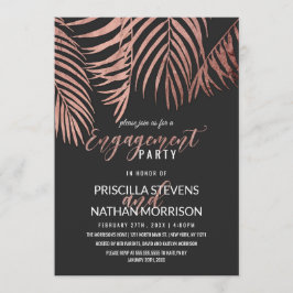 Convite Rosa Dourado Palm Tree Fronteira do Noivado Modern