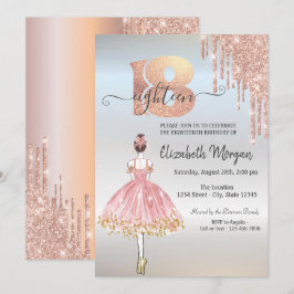 Convite Rosa Dourado Pingentes Bailarina Prata 18 Anos