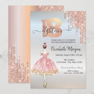 Convite Rosa Dourado Pingentes Bailarina Prata 18 Anos