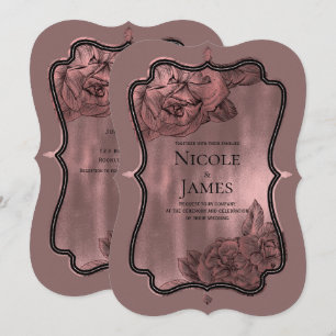 Convite Rosa Dourado Poeirento Elegante Glam Floral Casame