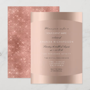 Convite Rosa Dourado Preto Branco Glitter Mínimo Brilhante
