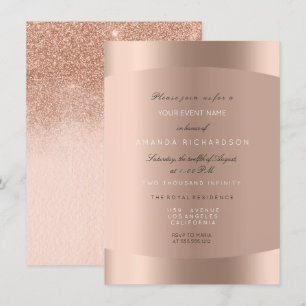 Convite Rosa Dourado Preto Branco Minimal Glitter Ombre