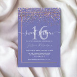 Convite Rosa dourado-preto-branco-roxo Docinho 16<br><div class="desc">Um confete rosa de folha de ouro giro,  elegante e chic e borda geométrica de quadros Sweet 16 convite de aniversário,  numa cor roxa roxa editável de fundo azul e uma fonte elegante moderna de escrita,  isto é perfeito para uma festa feminina elegante.,  adicione a sua fotografia no fundo</div>
