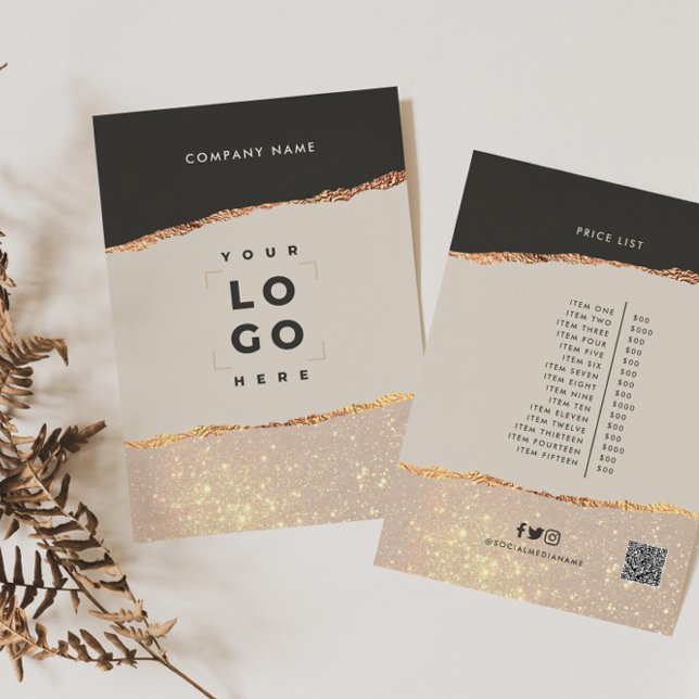 Convite Rosa dourado preto elegante preço de cinza moderno (Criador carregado)