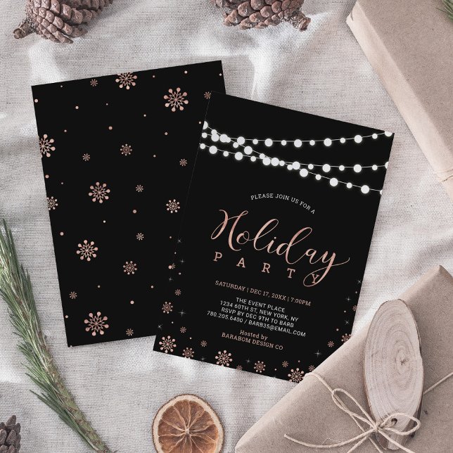Convite Rosa Dourado & Preto | Festa Moderno Chic de Natal (Criador carregado)