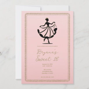 Convite Rosa Dourado Preto Valalsa Princesa Dançante Festa