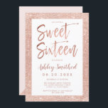 Convite Rosa dourado quadro brilhante cor-de-rosa 16<br><div class="desc">Rosa gold glitter frame blush cor-de-rosa Sweet 16 convite de aniversário com tipografia de script de pincel com caligrafia elegante. As cores branco e rosado são totalmente personalizáveis.</div>