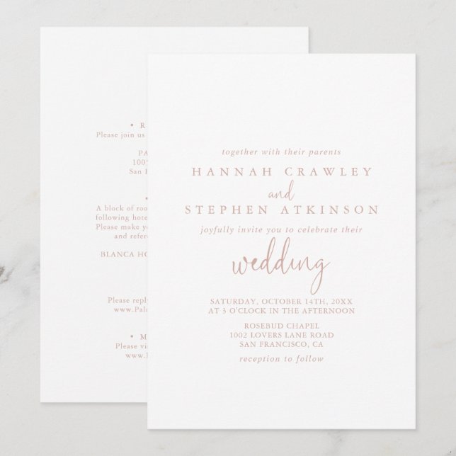 Convite Rosa Dourado Rico Roteiro Frente e Casamento Trase (Frente/Verso)