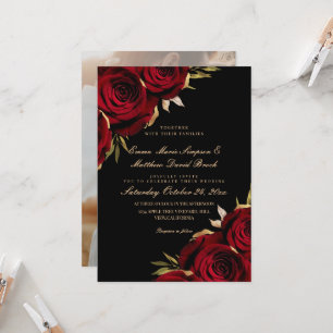 Convite Rosa Dourado Romântico & Casamento Floral Preto