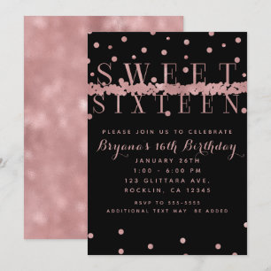 Convite Rosa Dourado Rosa e Preto Festa Moderno Glam Sweet