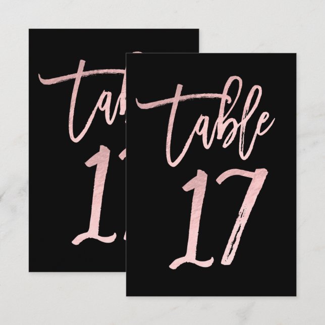 Convite Rosa Dourado Rosa Folha Moderno Número da Mesa 17  (Frente/Verso)