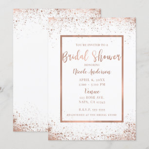 Convite Rosa Dourado Rosa Glam Moderno Chique Chá de Noiva