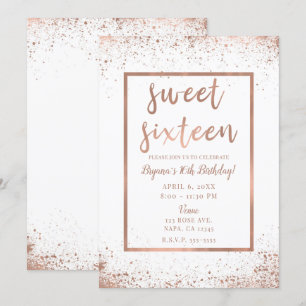 Convite Rosa Dourado Rosa Glam Moderno Chique Sweet 16
