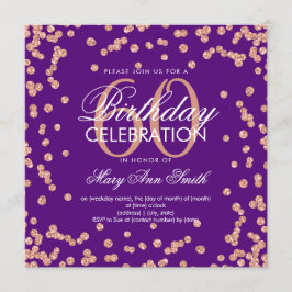 Convite Rosa Dourado Roxo 60º Aniversário Glitter Confetti