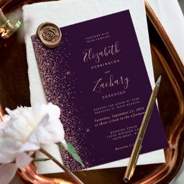Convite Rosa Dourado Roxo Escuro Casamento Brilho Falso na