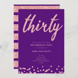 Convite Rosa Dourado Roxo Glitter aniversário de 30 anos