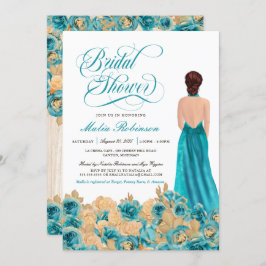 Convite Rosa Dourado Rústico de Teal e Chá de panela Elega