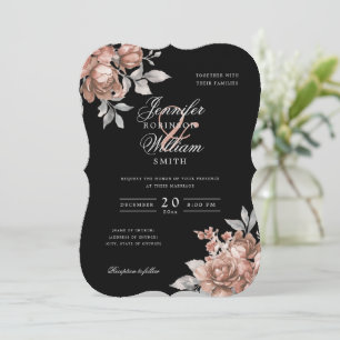 Convite Rosa Dourado Rústico Floral Preto Casamento Roteir