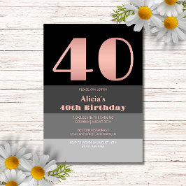 Convite Rosa Dourado Script Black Cinzas Stripes aniversár