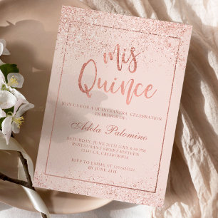 Convite Rosa dourado script de frame blush Quinceañera