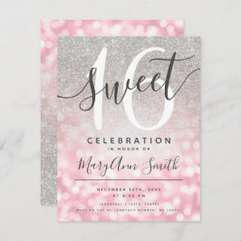 Convite Rosa Dourado Silver Glitter Glam Luzes 16º Anivers
