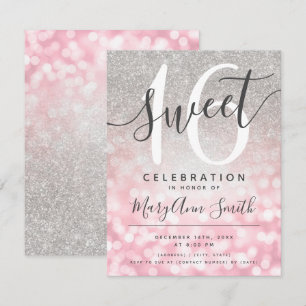 Convite Rosa Dourado Silver Glitter Glam Luzes 16º Anivers