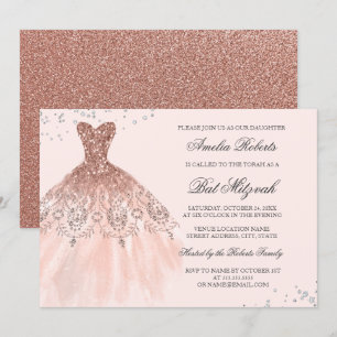 Convite Rosa Dourado Sparkle Dress Diamond Bat Mitzvah