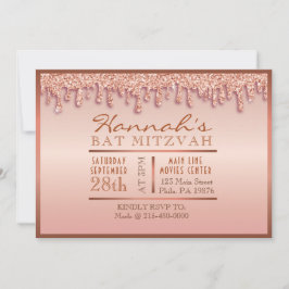 Convite Rosa Dourado Sparkle Drive Bat Mitzvah Convidar