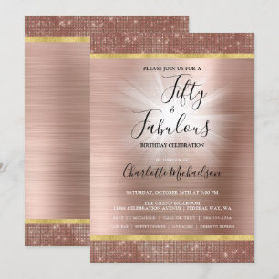 Convite Rosa Dourado Sparkle Glam Cinquenta e Fabuloso Ani
