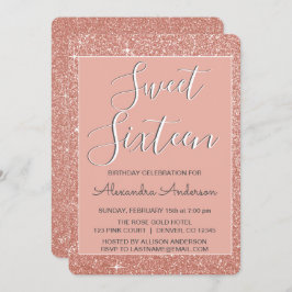 Convite Rosa Dourado Sparkle Glitter Doce Dezesseis Aniver