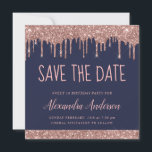 Convite Rosa Dourado Sparkle Glitter Sweet 16 Salve a data<br><div class="desc">Rosa Dourado - Rosa Esbranquiçada e Marinho Azul Espalheta Espalhando Brilhante Doce Dezesseis - Festa de aniversário de 16 Raparigas Salvem o Convite para Data. Este convite é perfeito para a Festa de aniversário Sparkle Glitter Sweet 16ª,  que procura celebrar na Rosa Rosa Rosa Rosa Rosa Dourada.</div>