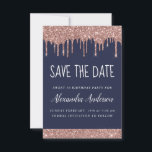 Convite Rosa Dourado Sparkle Glitter Sweet 16 Salve a data<br><div class="desc">Rosa Dourado - Rosa Esbranquiçada e Marinho Azul Espalheta Espalhando Brilhante Doce Dezesseis - Festa de aniversário de 16 Raparigas Salvem o Convite para Data. Este convite é perfeito para a Rosa Dourada Sparkle Glitter 16ª Festa de aniversário que procura celebrar na Rosa Rosa Rosa Rosa Rosa Dourada.</div>