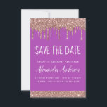Convite Rosa Dourado Sparkle Glitter Sweet 16 Salve a data<br><div class="desc">Rosa Dourado - Blush Pink and Purple Sparkle Drips Glitter Sweet Sessenta - Festa de aniversário de 16 Raparigas Salvem o Convite de Data. Este convite é perfeito para a Rosa Dourada Sparkle Glitter 16ª Festa de aniversário que procura celebrar na Rosa Rosa Rosa Rosa Rosa Dourada.</div>