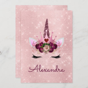 Convite Rosa Dourado Sparkle Unicorn Doce Dezesseis Aniver