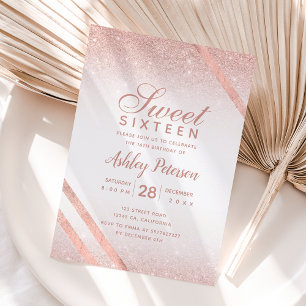 Convite Rosa dourado tipografia branco brilhante Sweet 16