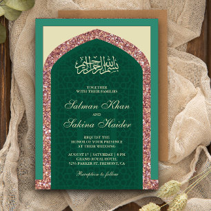Convite Rosa Dourado Verde Esmeralda Glitter Mihrab Casame